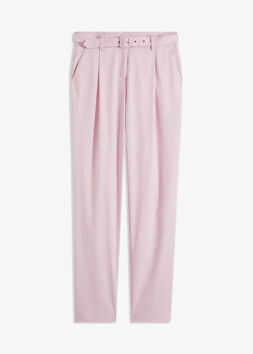 Bundfaltenhose mit Gürtel in rosa von vorne - bonprix
