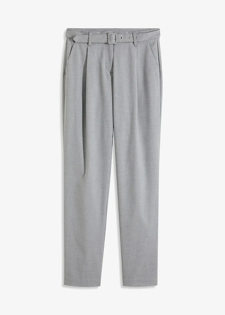 Bundfaltenhose mit Gürtel in grau von vorne - bonprix