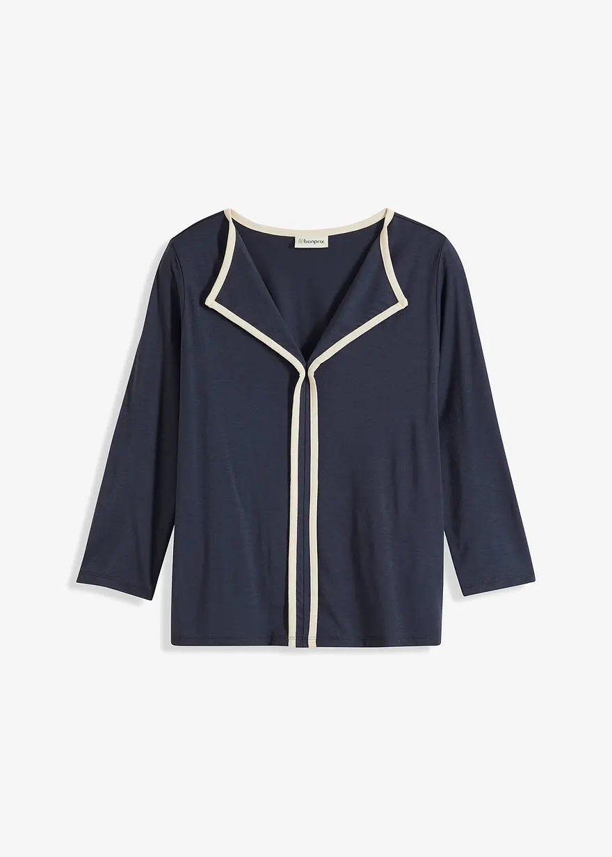 Shirt mit Kontrastblende in blau von vorne - bonprix