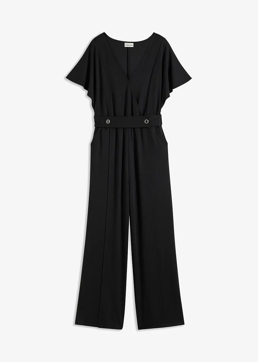 Jersey-Overall in schwarz von vorne - bonprix