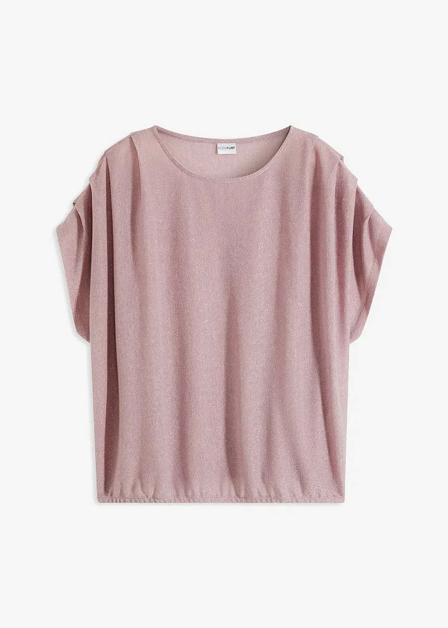 Lurex-Shirt mit Drapierung in rosa von vorne - bonprix