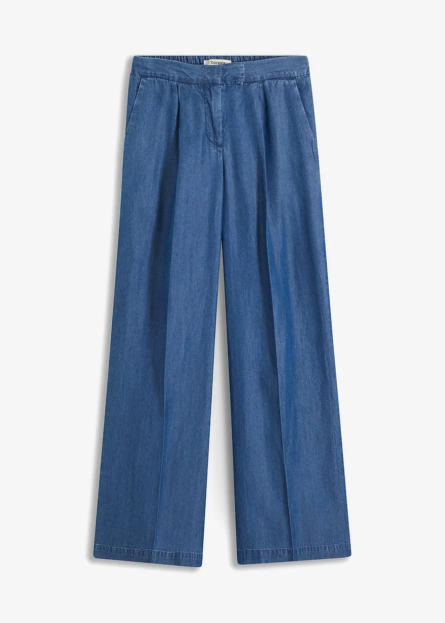 Lyocell Hose mit Bundfalten in blau von vorne - bonprix