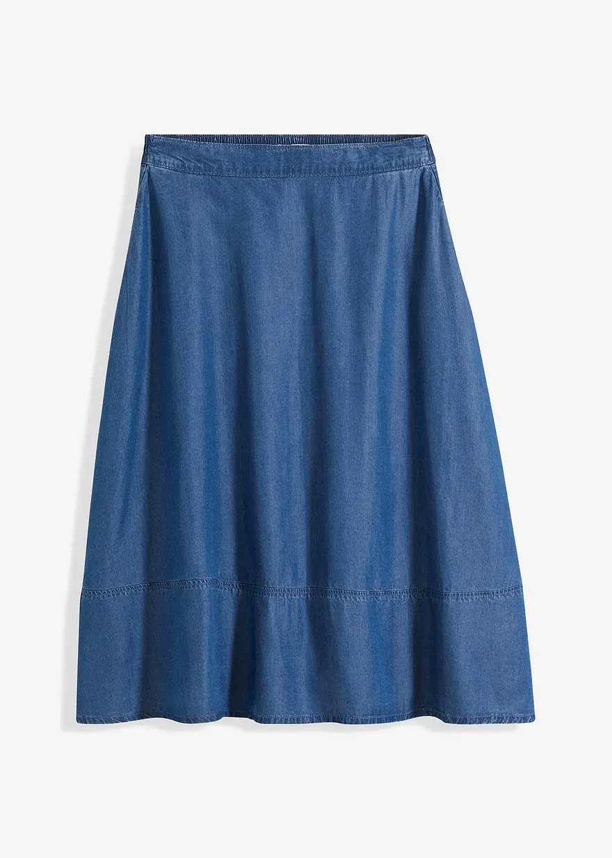 Lyocell Midirock mit Schlupfbund in blau von vorne - bonprix