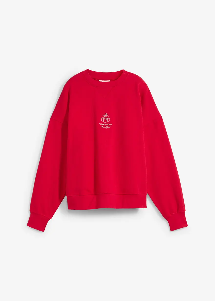 Oversize-Sweatshirt aus reiner Bio-Baumwolle in rot von vorne - bonprix