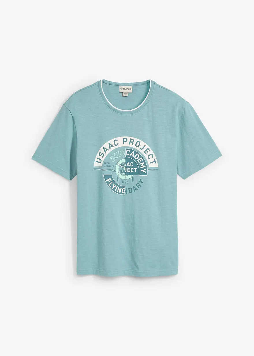 T-Shirt aus reiner Baumwolle in blau von vorne - bonprix
