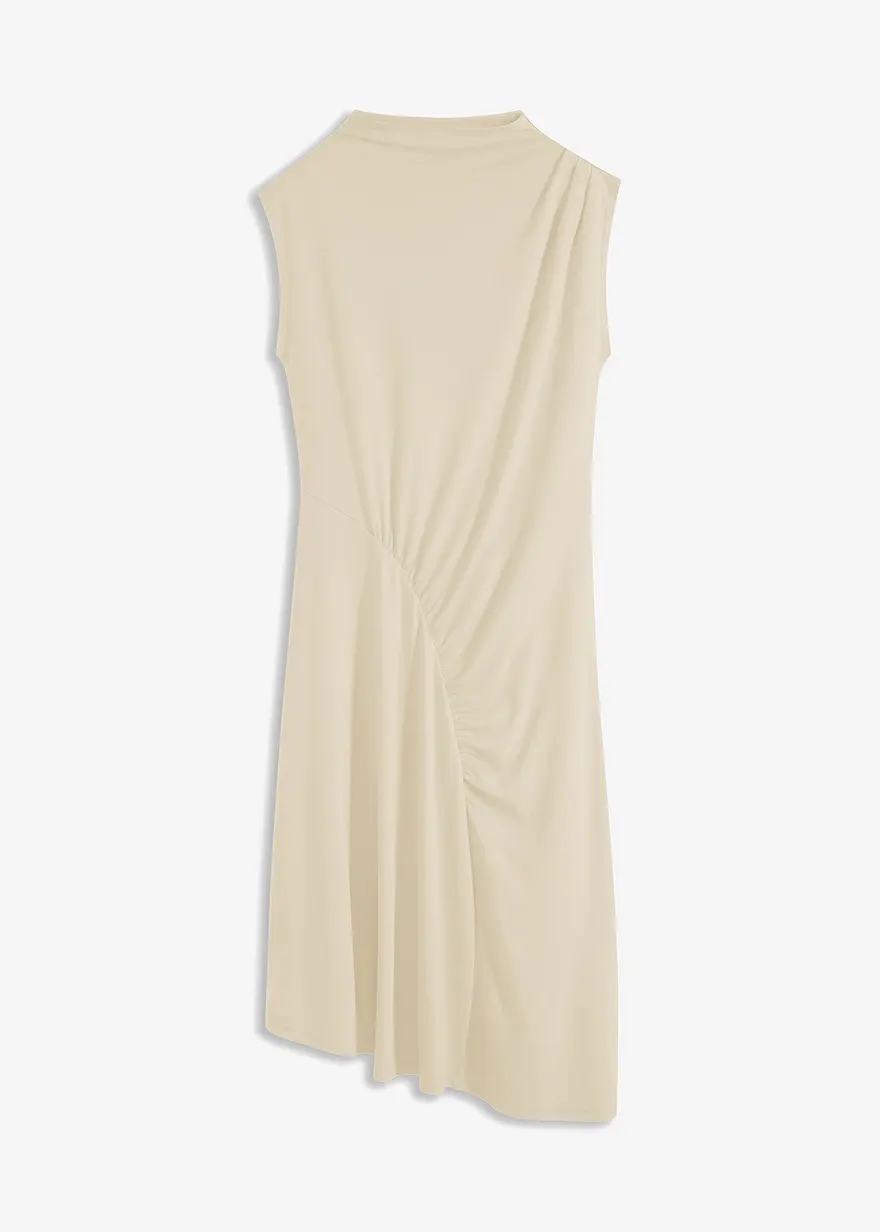 Midikleid mit Drappierung und asymmetrischen Saum in grün von vorne - bonprix
