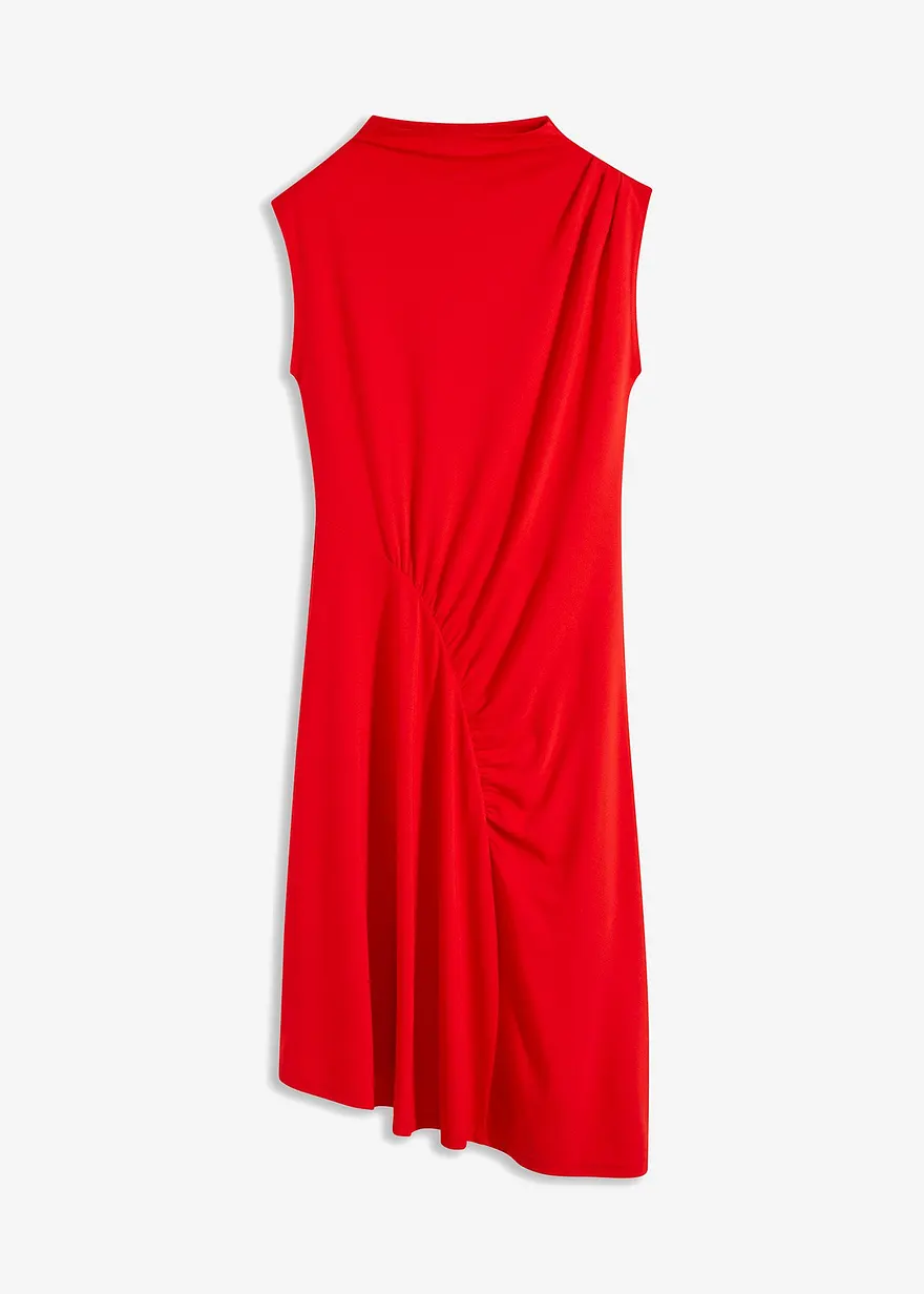 Midikleid mit Drappierung und asymmetrischen Saum in rot von vorne - bonprix