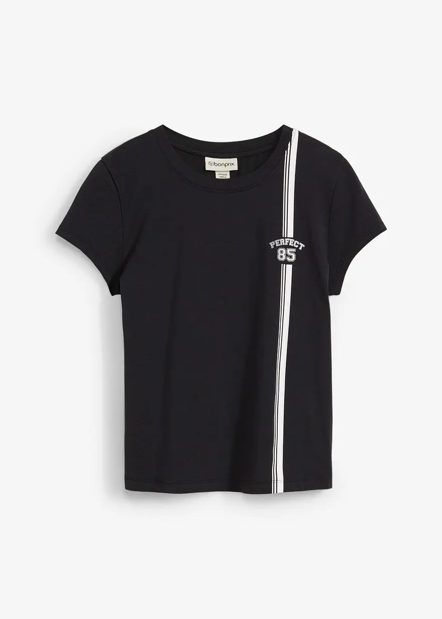 Kurzes T-Shirt mit Druck in schwarz von vorne - bonprix