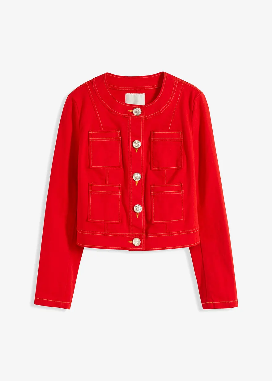 Twilljacke mit dekorativen Knöpfen in rot von vorne - bonprix
