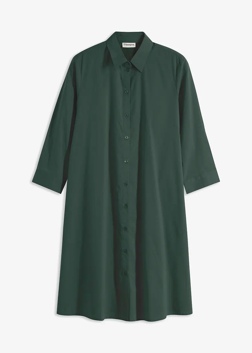 Hemdblusenkleid mit Baumwolle in grün von vorne - bonprix
