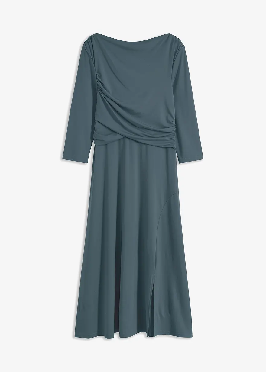 drapiertes Midikleid mit 3/4 Ärmel in grün von vorne - bonprix