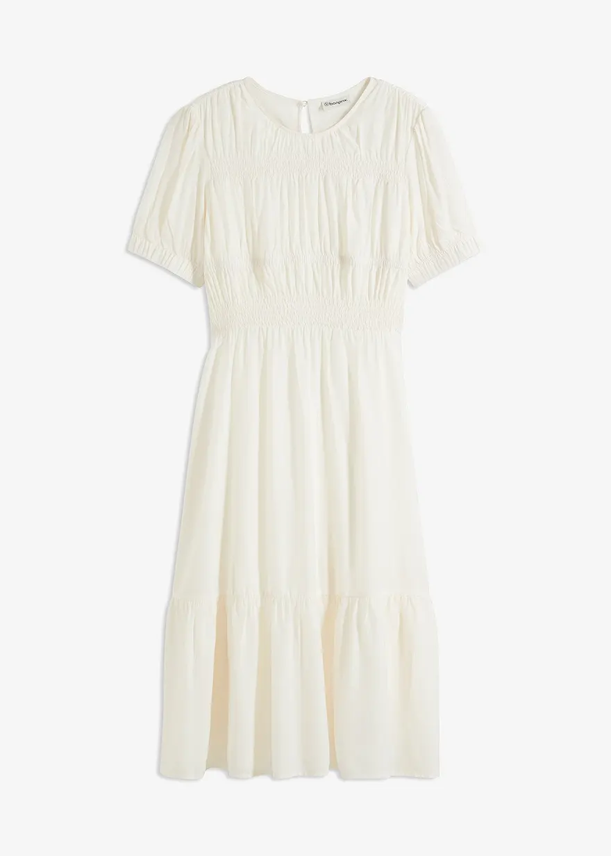 Midikleid aus softem Viskose-Mix in weiß von vorne - bonprix