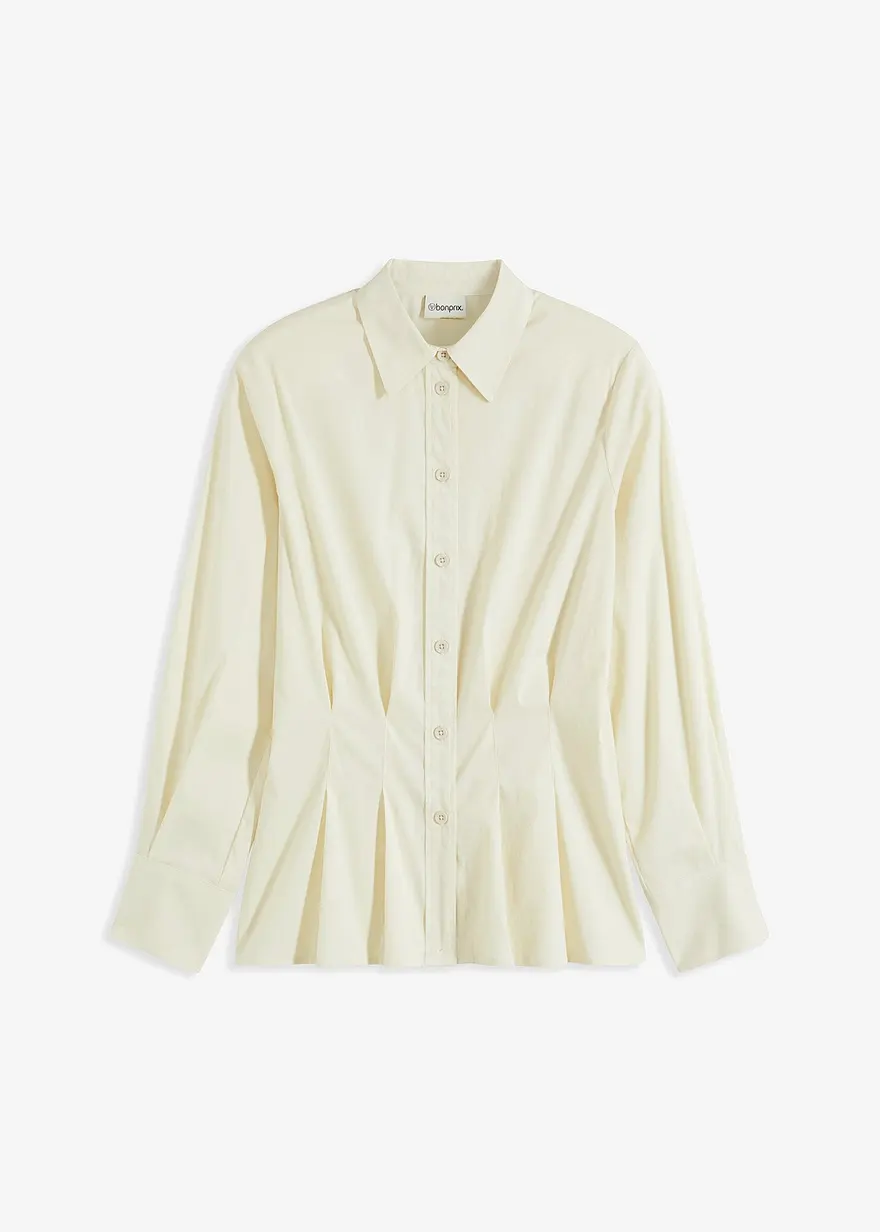Taillierte Bluse in beige von vorne - bonprix