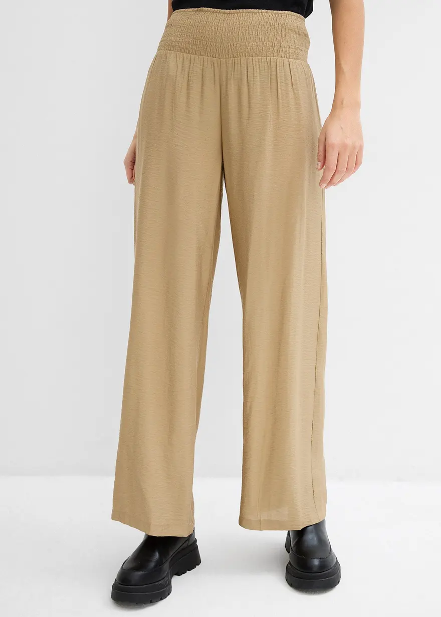 Palazzo-Hose mit elastischem Smockbund in braun von vorne - bonprix