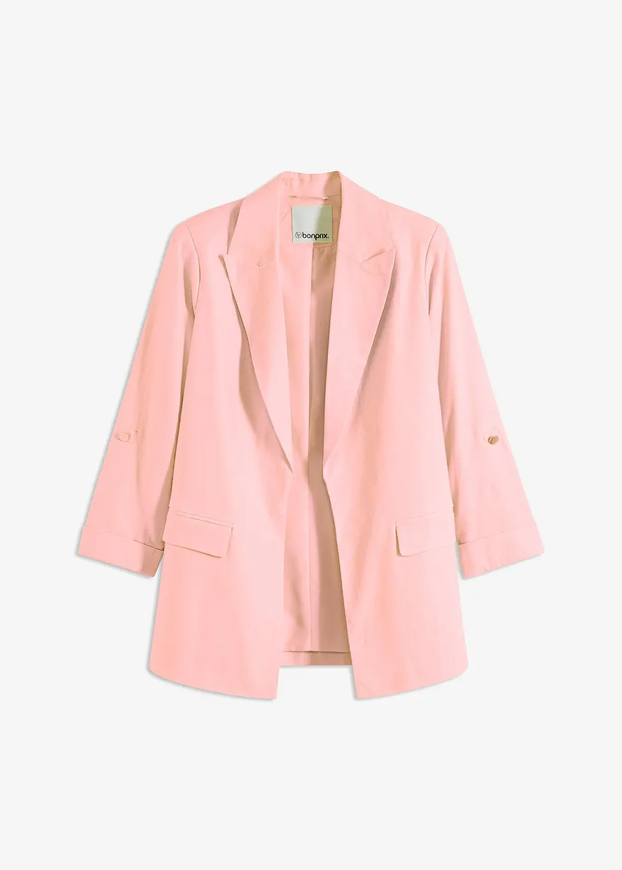 Leinen Blazer mit gerafften Ärmeln in rosa von vorne - bonprix
