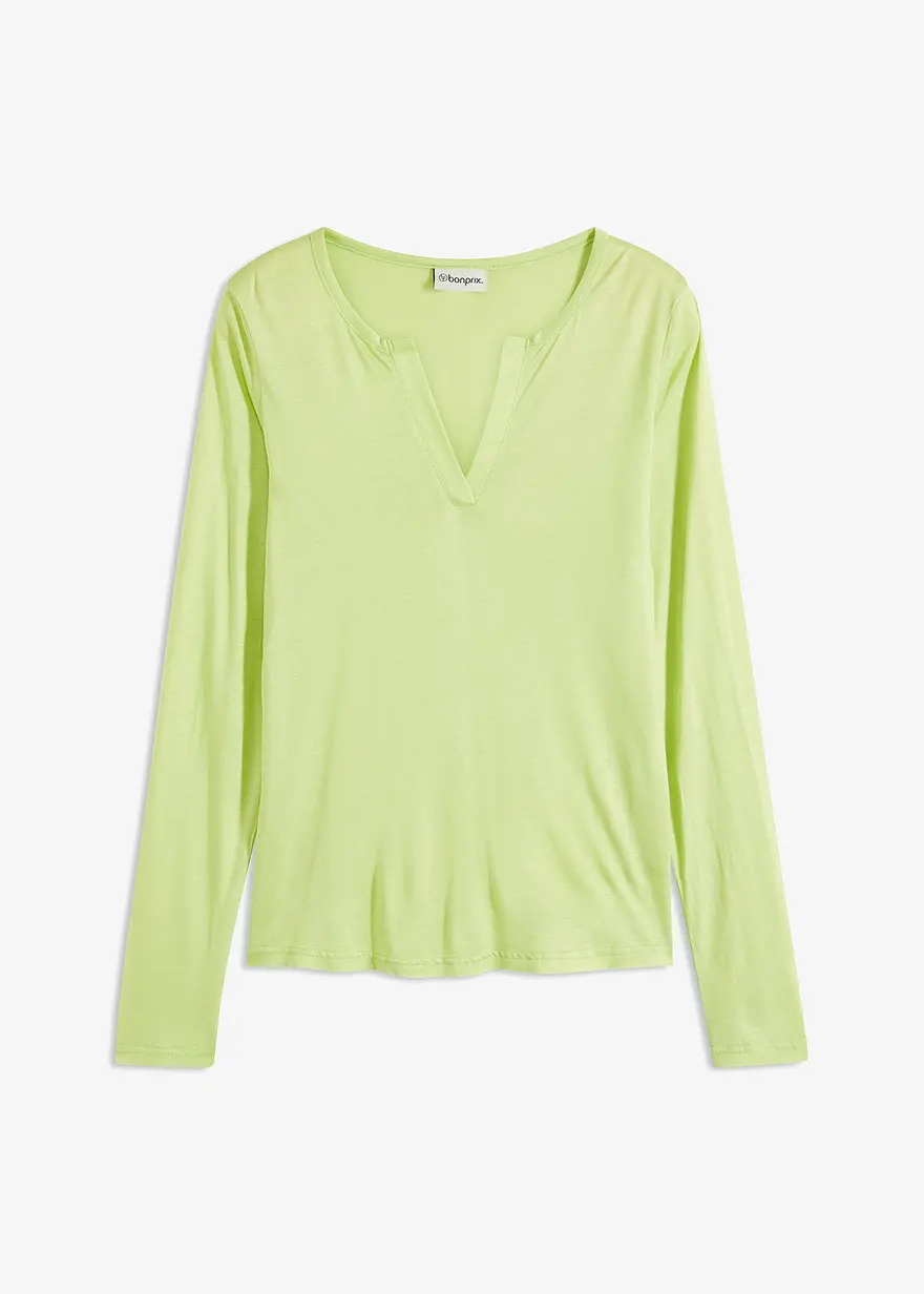 Henleyshirt aus softer Viskose in grün von vorne - bonprix