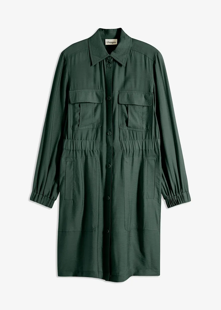 Hemdblusenkleid aus feinem Viskose-Mix in grün von vorne - bonprix