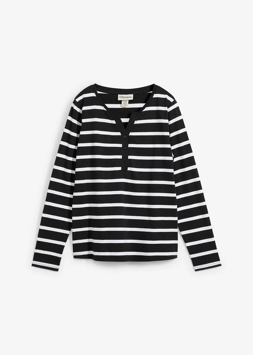 Henleyshirt aus reiner Bio-Baumwolle in schwarz von vorne - bonprix