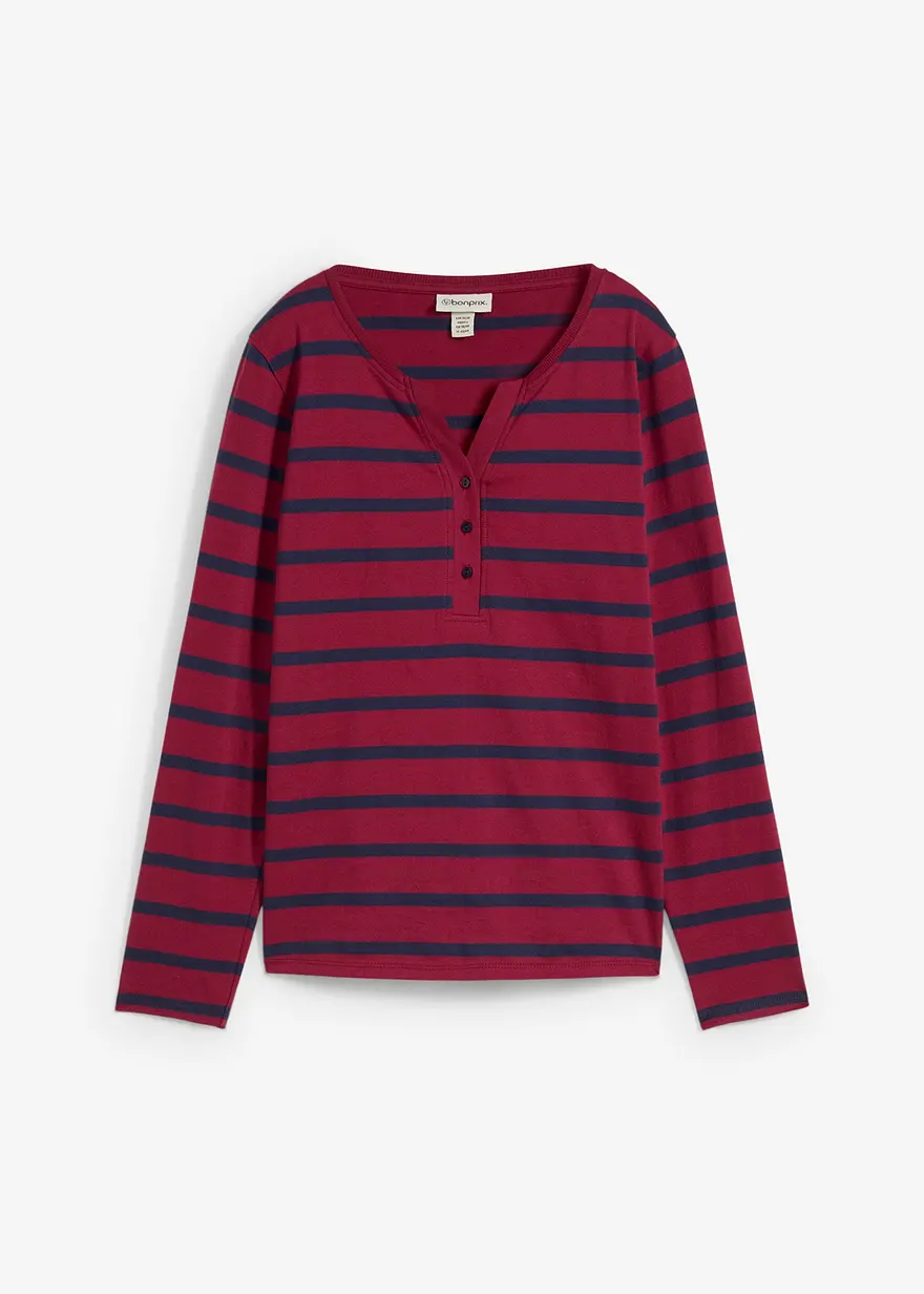 Henleyshirt aus reiner Bio-Baumwolle in rot von vorne - bonprix
