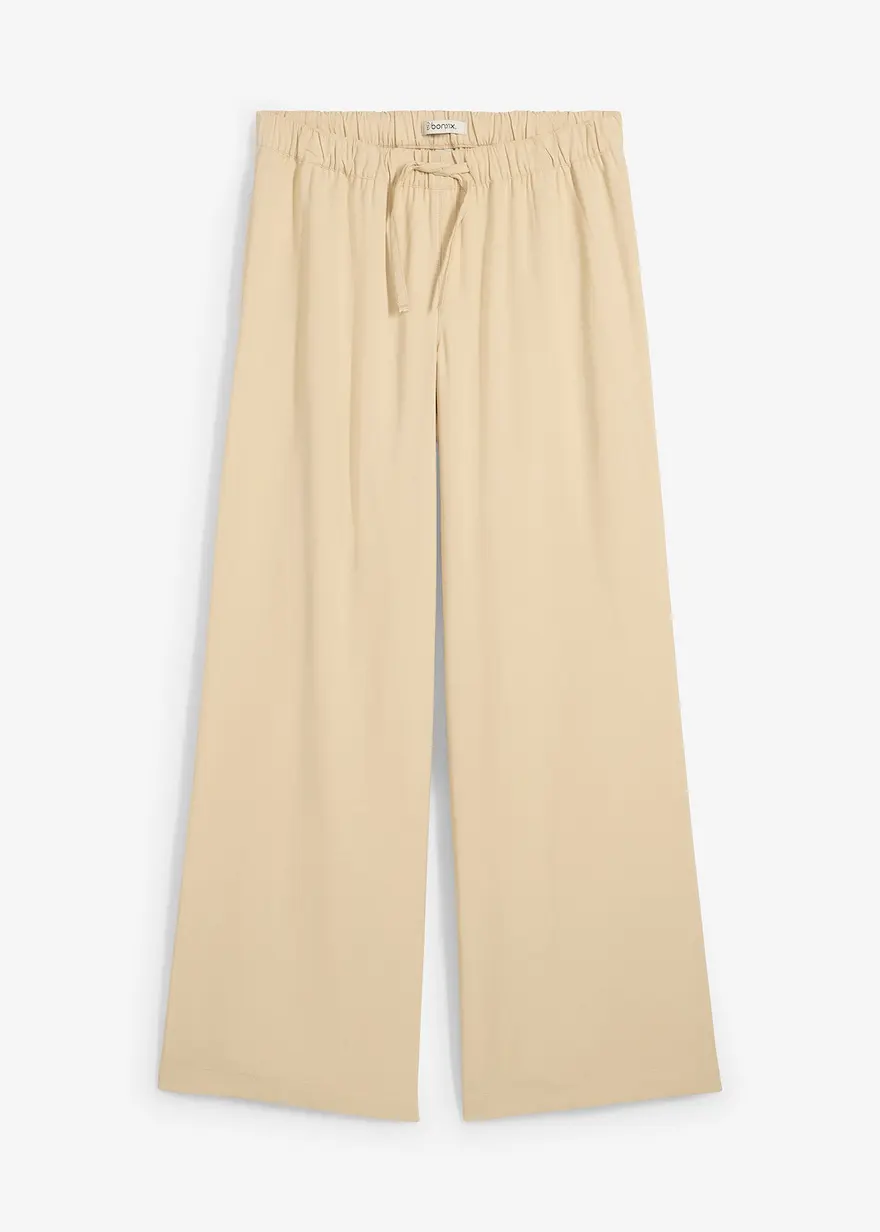 Marlenehose aus fließender Viskose in beige von vorne - bonprix