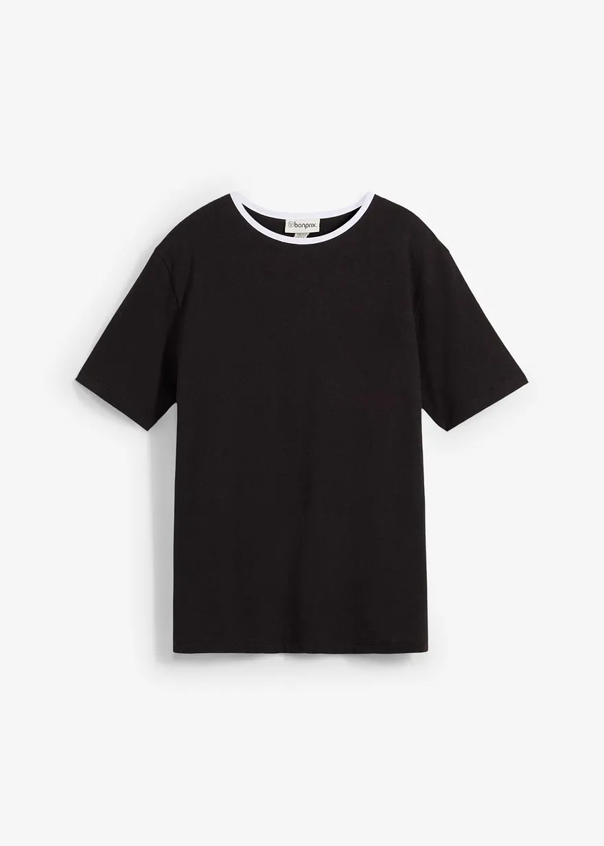 T-Shirt mit Kontrastdetail in schwarz von vorne - bonprix