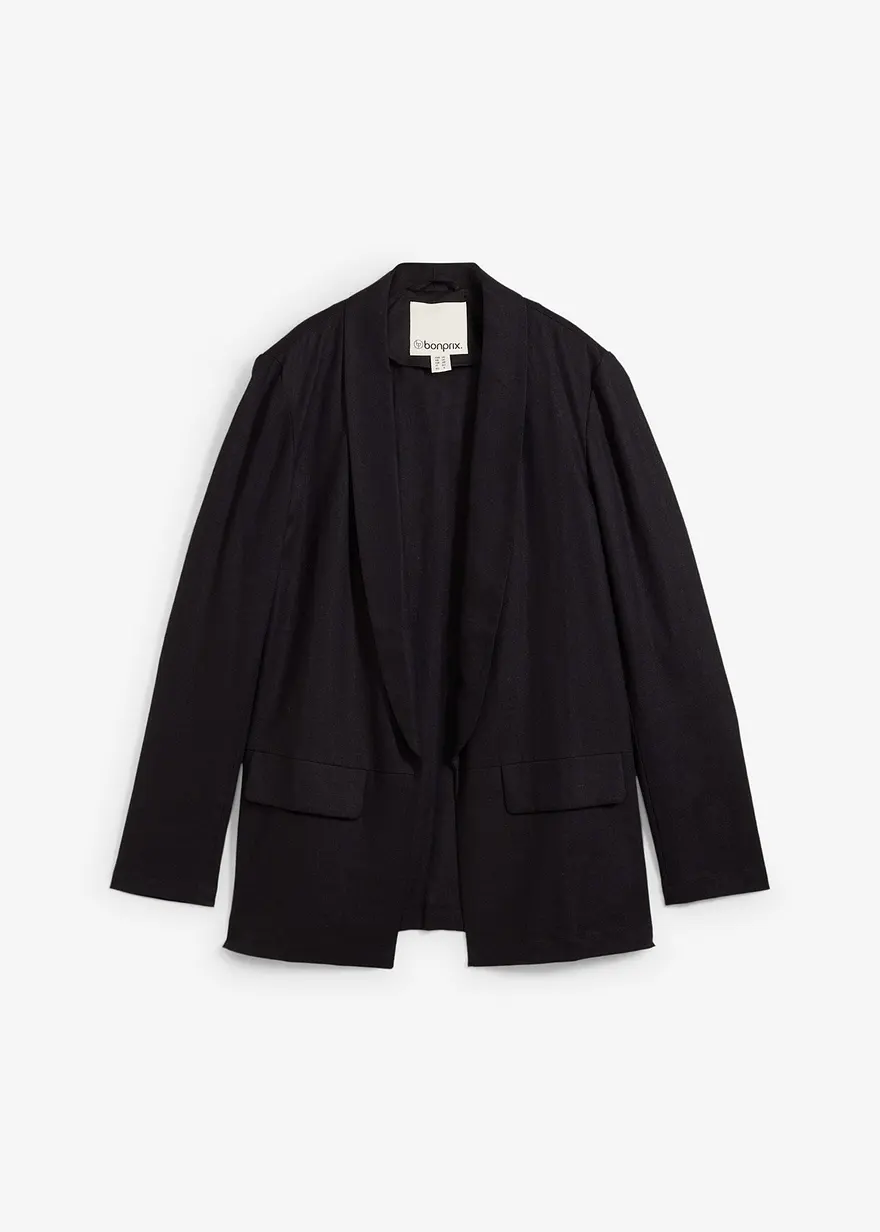 Weit geschnittener Blazer aus Leinen-Viskose-Mix in schwarz von vorne - bonprix