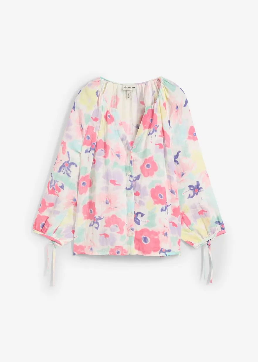 Musselin-Bluse aus reiner Baumwolle in bunt von vorne - bonprix