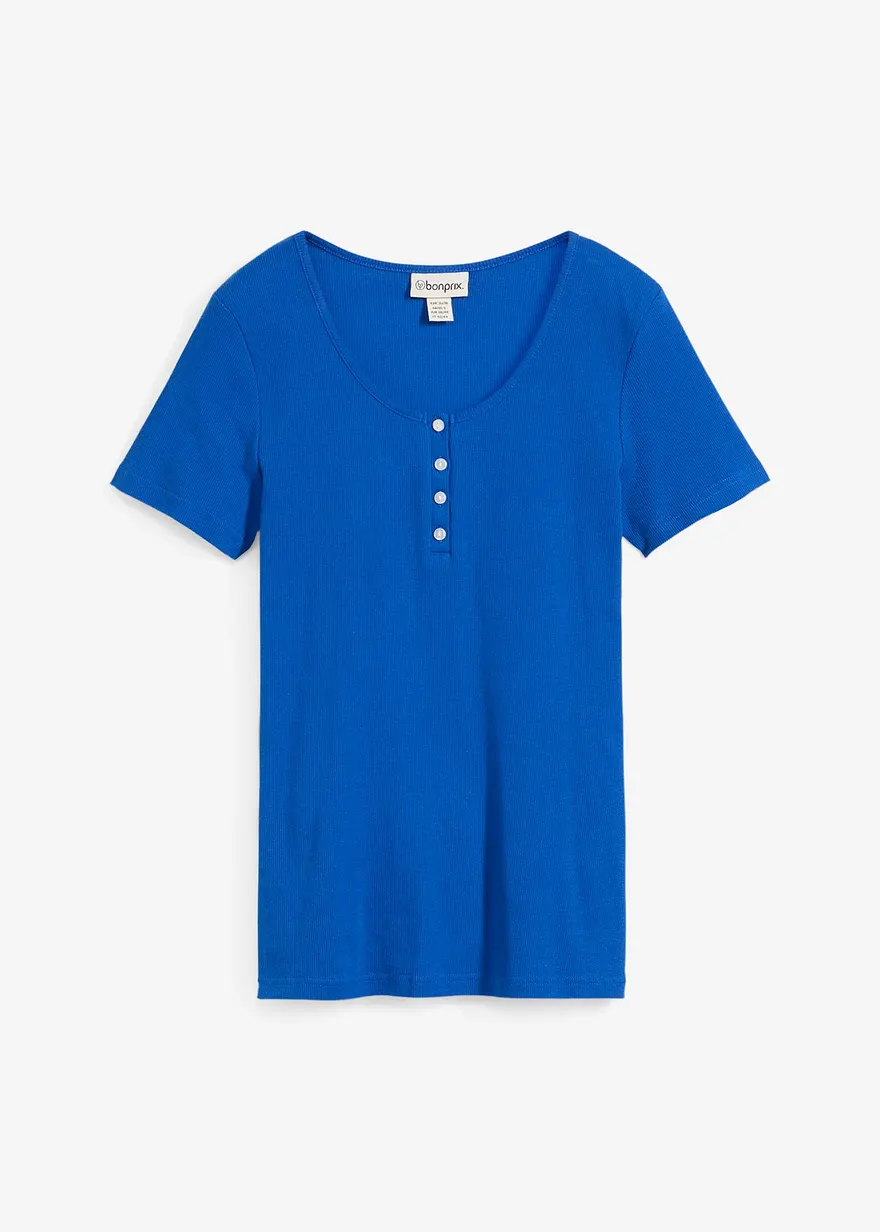Henleyshirt aus reiner Bio-Baumwolle in blau von vorne - bonprix