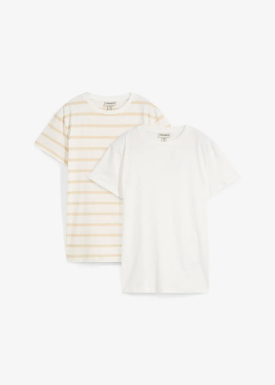 T-Shirt aus reiner Bio-Baumwolle (2er Pack) in beige von vorne - bonprix