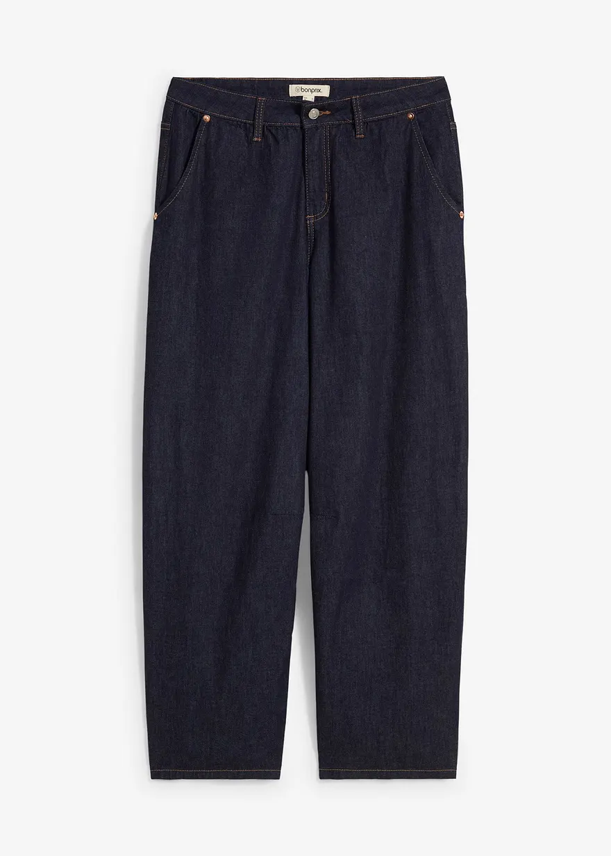 Balloon Jeans Mid Waist Super Soft, cropped in blau von vorne - bonprix