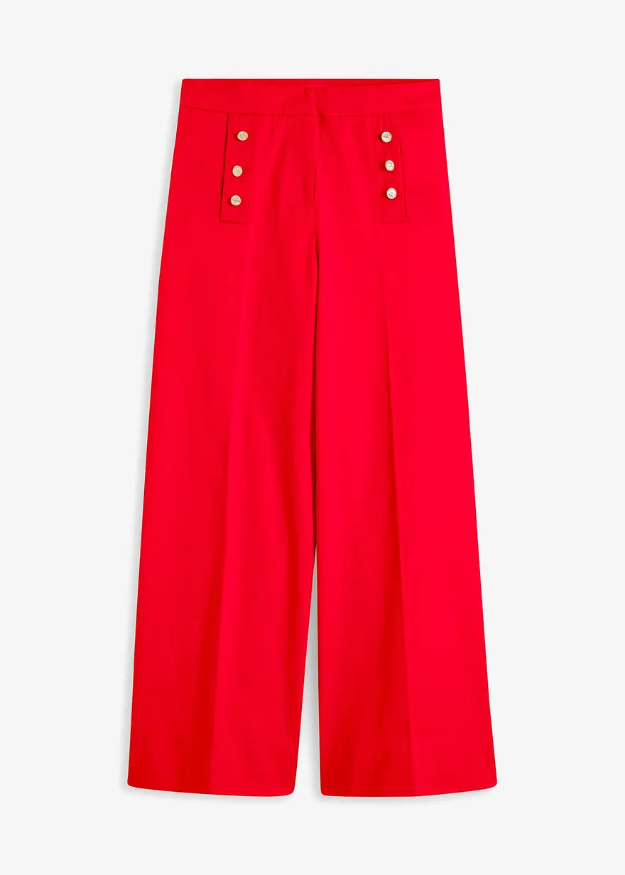 Wide Leg Hose aus Twill mit dekorativen Knöpfen in rot von vorne - bonprix