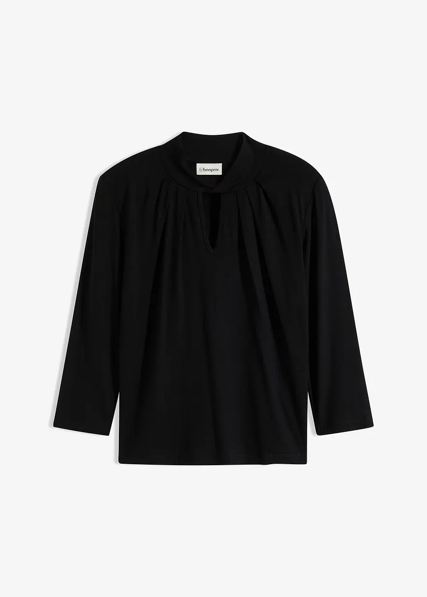 3/4-Arm Shirt mit Twist in schwarz von vorne - bonprix