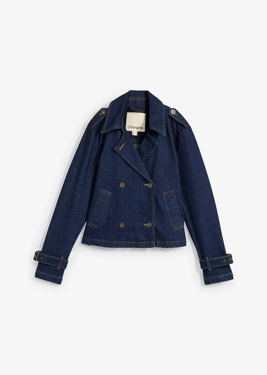 Denim Trenchjacke in blau von vorne - bonprix