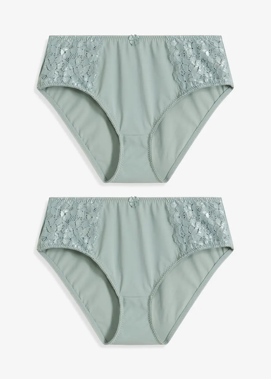 Maxislip mit zarter Spitze (2er Pack) in grau von vorne - bonprix