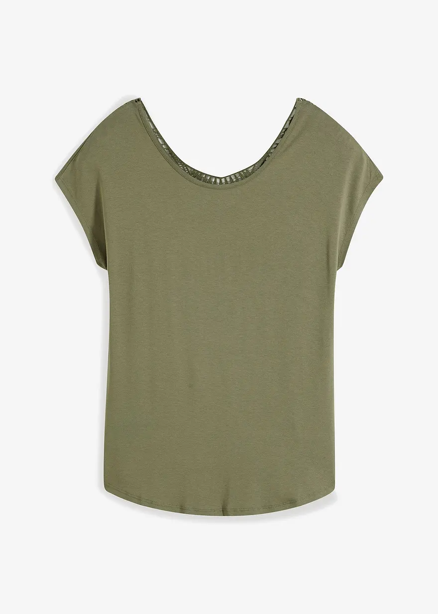 Shirt mit Häkeleinsatz in grün von vorne - bonprix