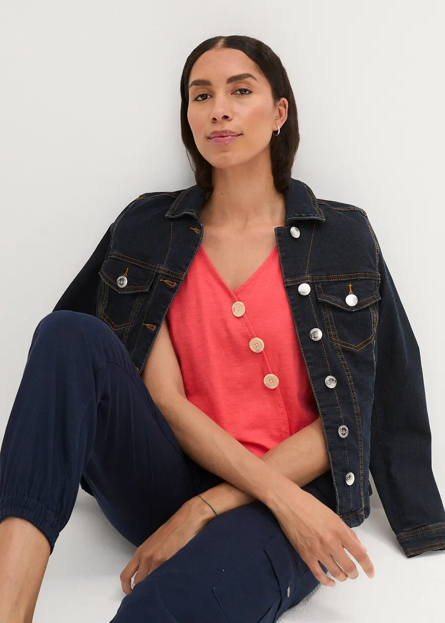 Baumwoll Top in Wickeloptik mit Gummibund in rot im Look (Totalaufnahme) - bonprix