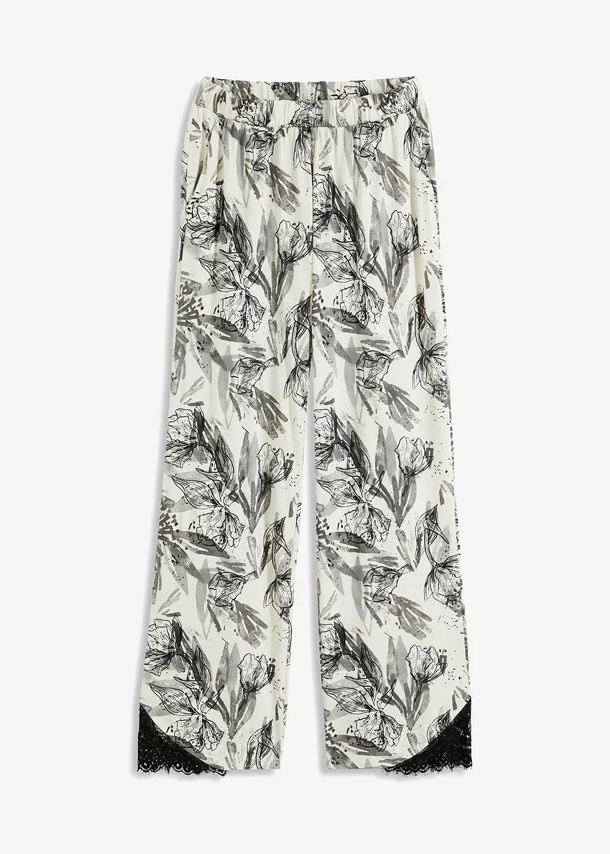 Weite Pyjamahose mit Viskose in beige von vorne - bonprix