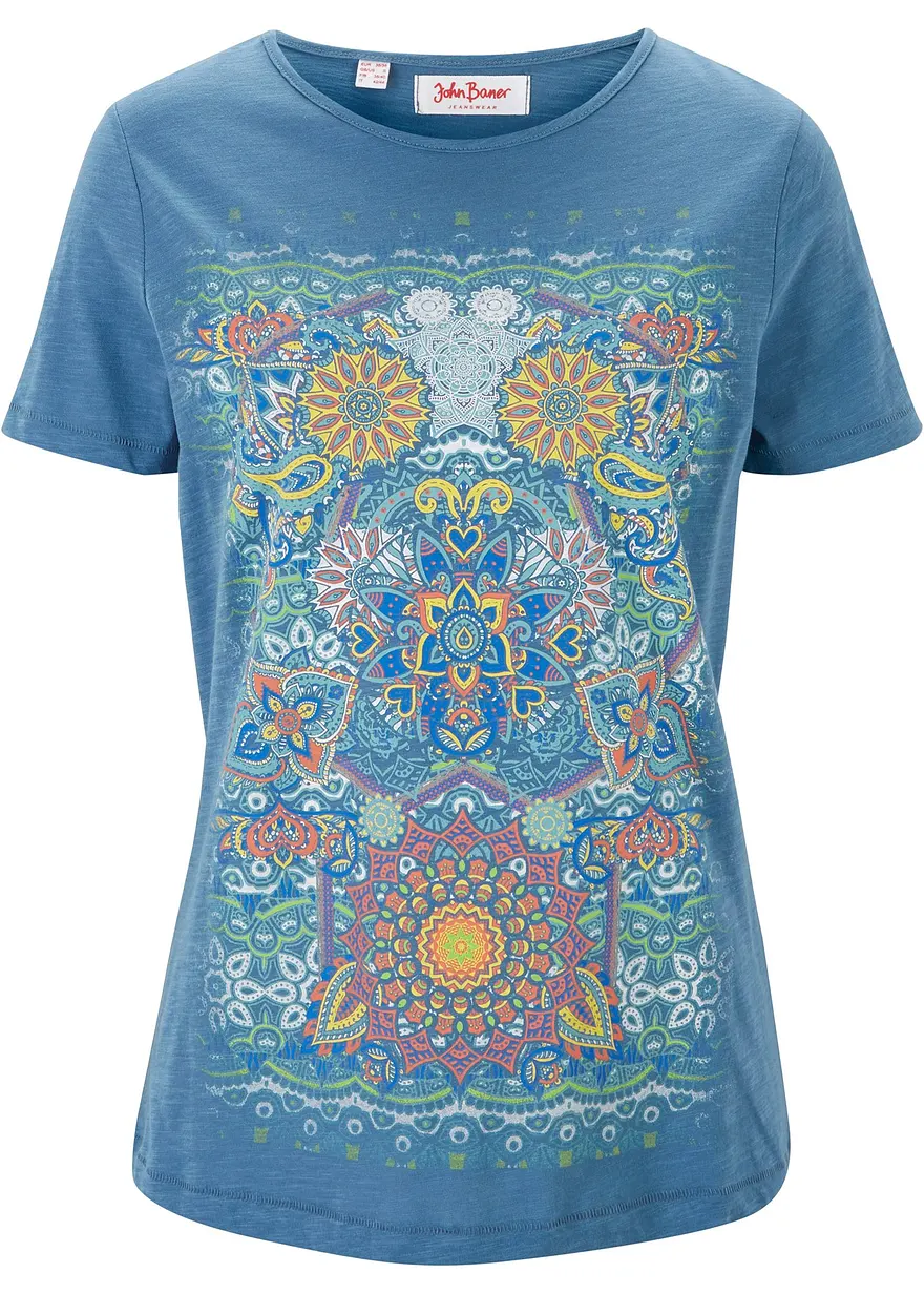 T-Shirt, bedruckt in blau von vorne - bonprix
