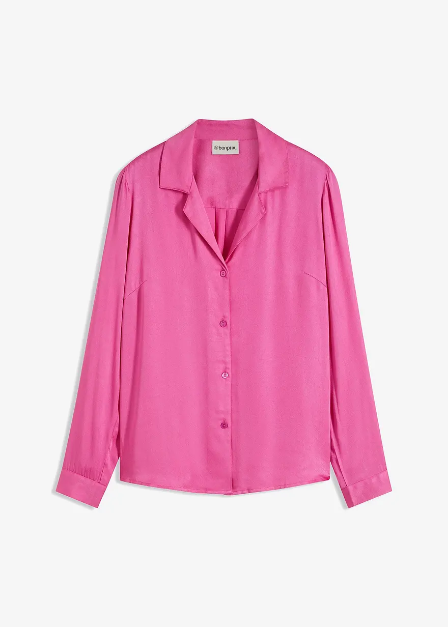 Viskose-Satinbluse mit Reverskragen in pink von vorne - bonprix