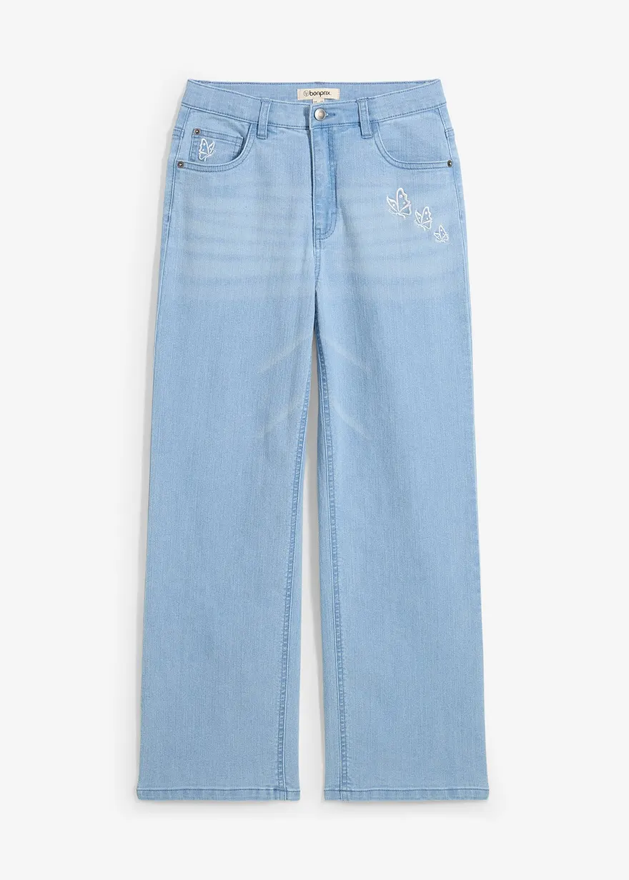 Wide-Leg-Jeans Mid Waist in blau von vorne - bonprix