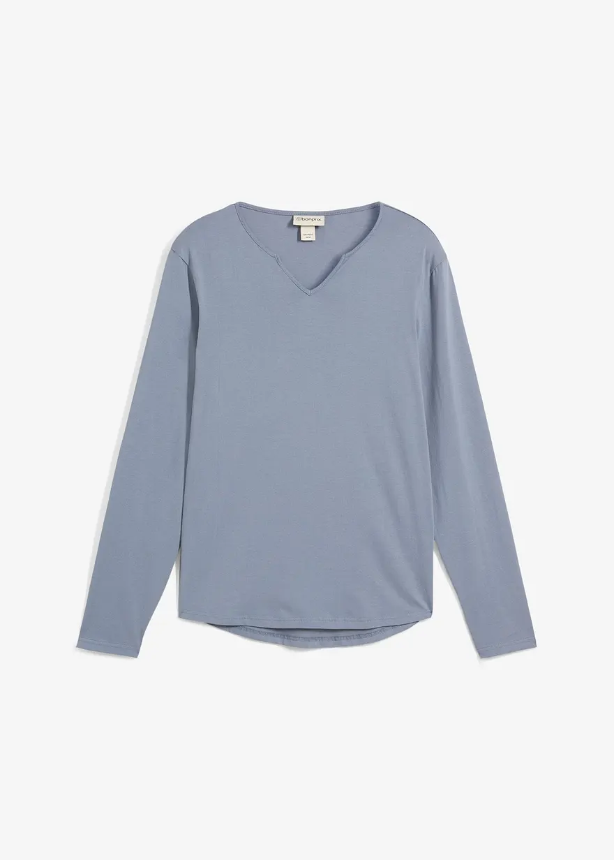 Langarmshirt aus reiner Baumwolle, Slim Fit in blau von vorne - bonprix