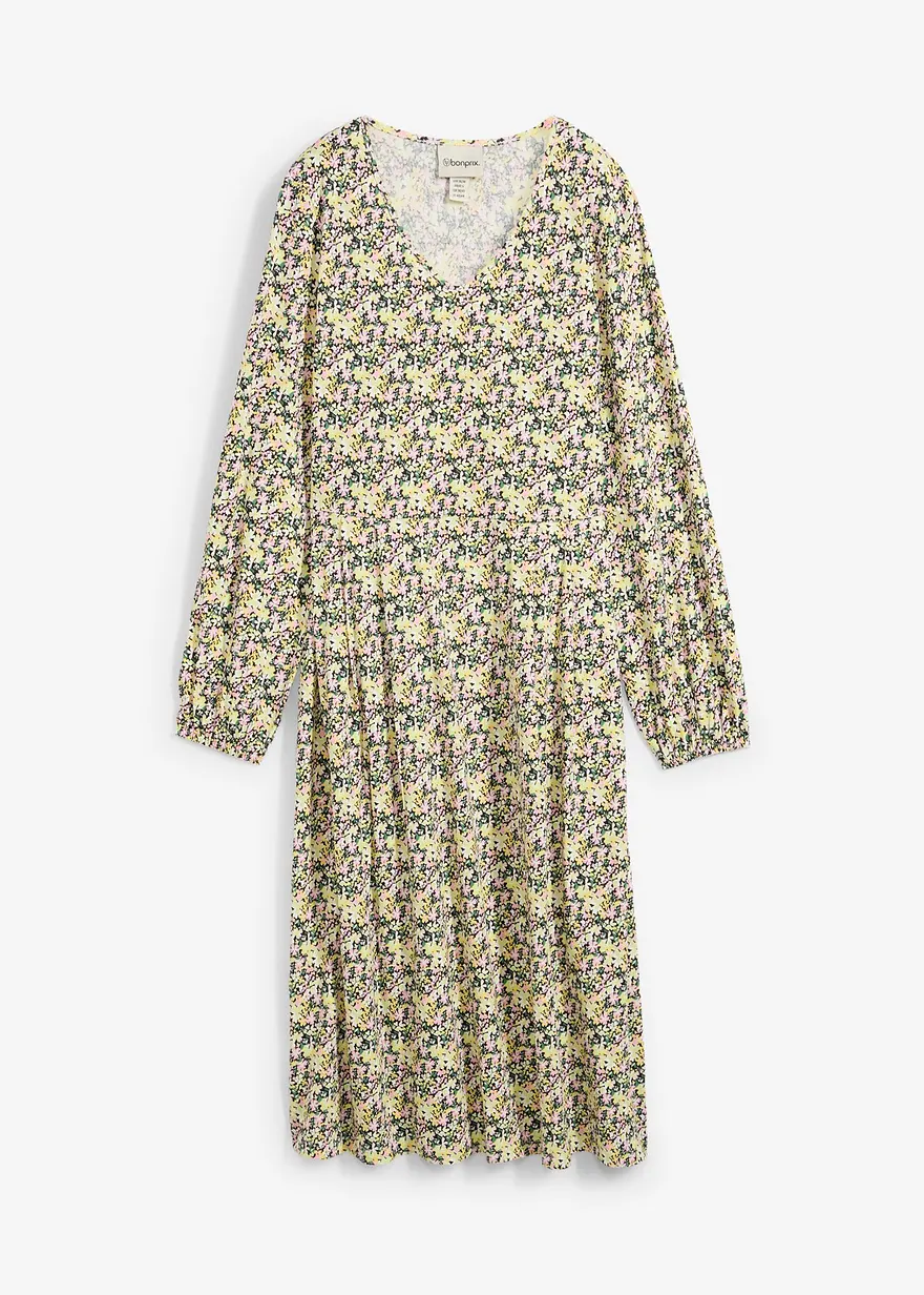 Baumwoll-Jerseykleid, Midilänge in rosa von vorne - bonprix