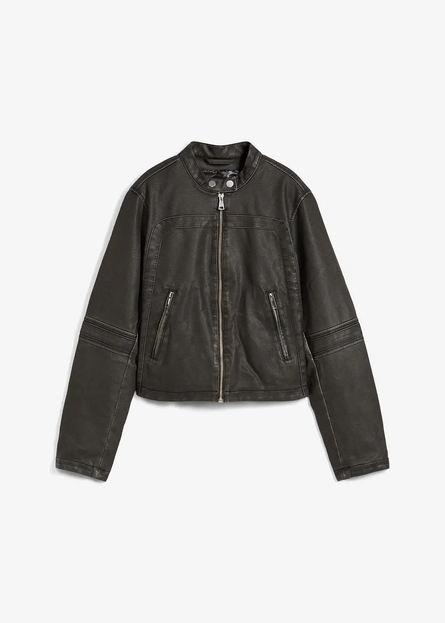 Biker-Jacke im Used Look in grau von vorne - bonprix