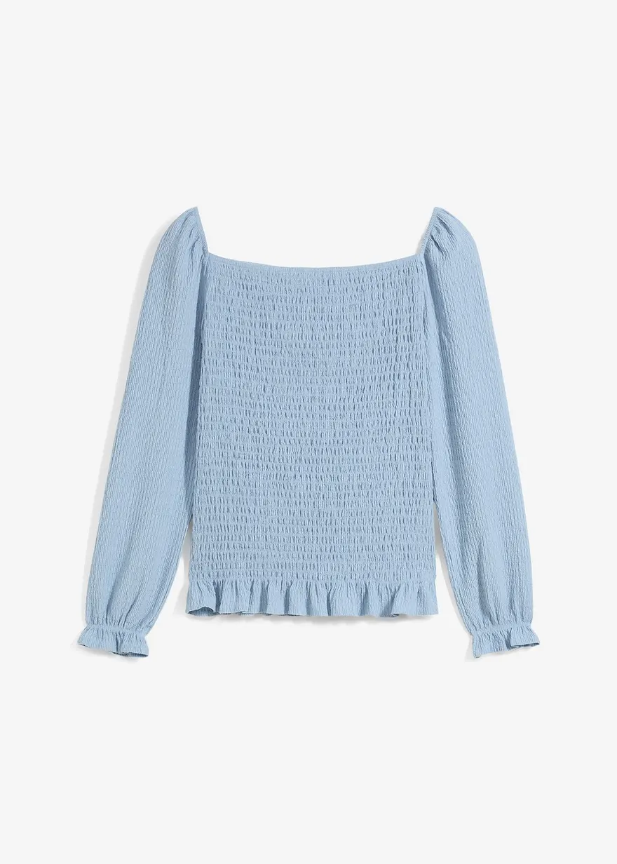 Langarmshirt mit Smok in grau von vorne - bonprix