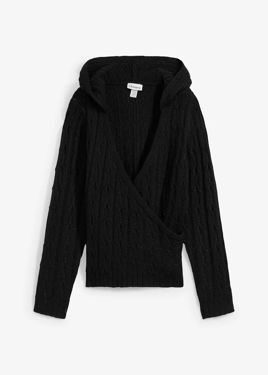 Kapuzenpullover mit asymmetrischem Saum in schwarz von vorne - bonprix