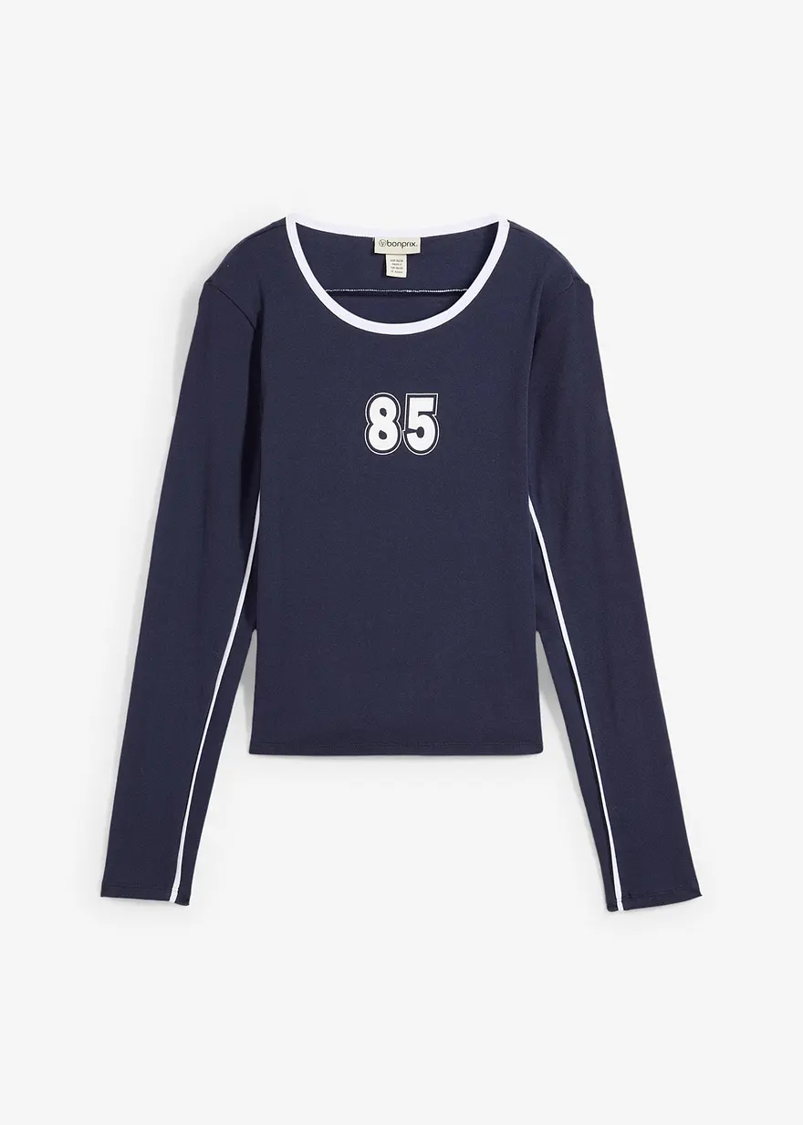 Langarmshirt aus reiner Baumwolle in blau von vorne - bonprix