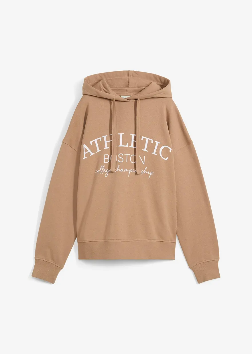Hoodie aus reiner Bio-Baumwolle in braun von vorne - bonprix