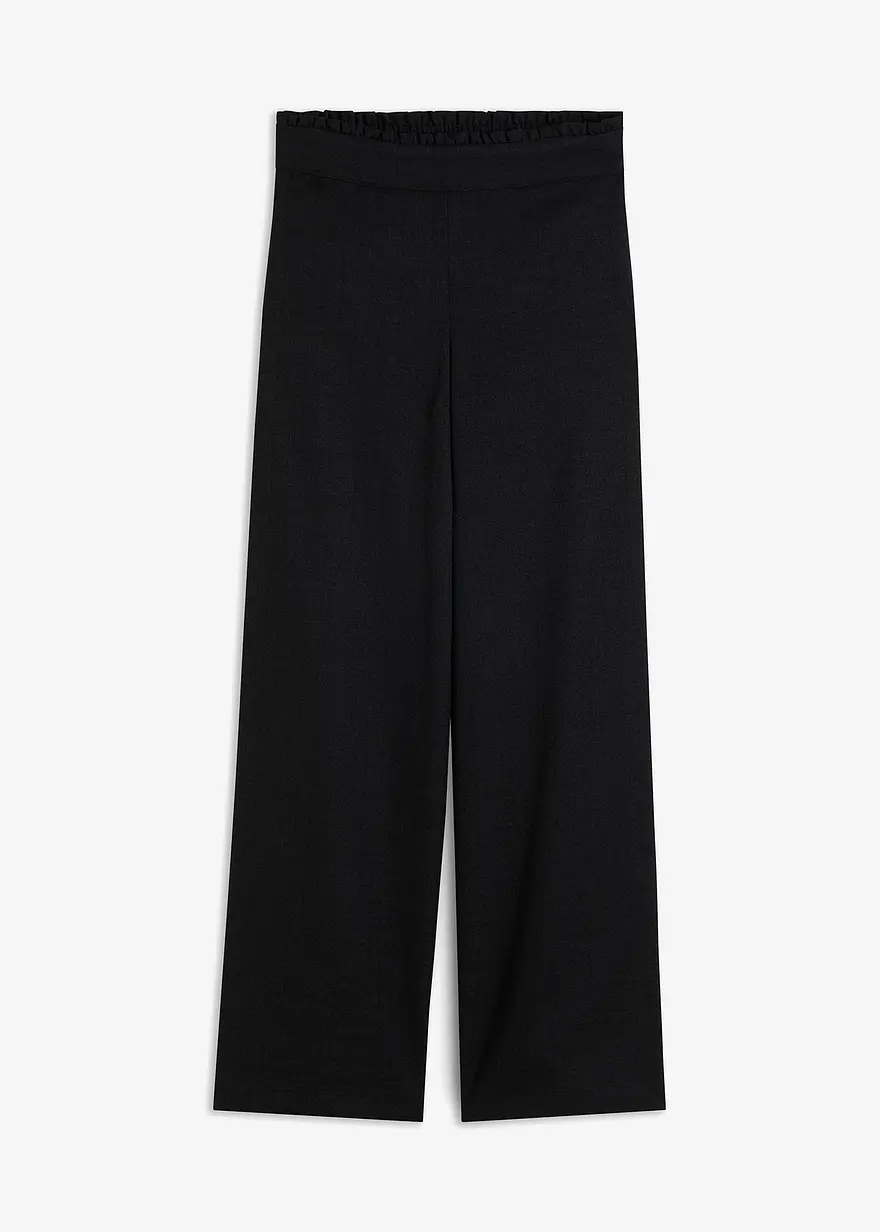 Marlenehose in Leinenoptik mit elastischem Bund in schwarz von vorne - bonprix