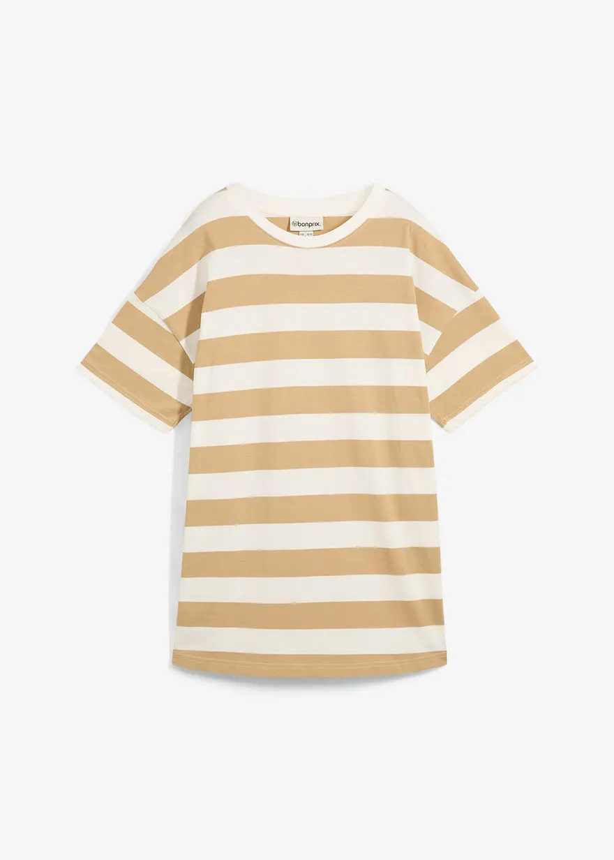Oversize-Shirt aus reiner Bio-Baumwolle in beige von vorne - bonprix