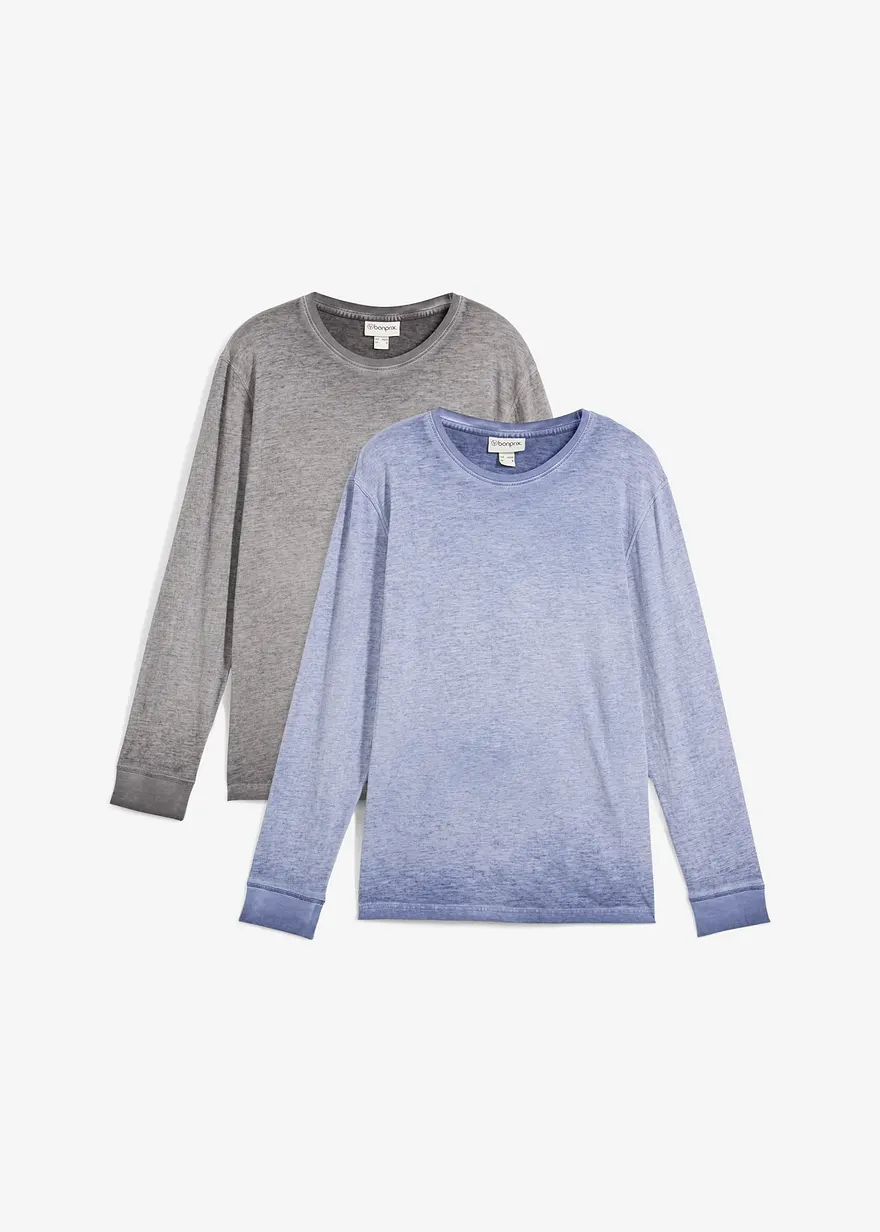 Langarmshirt aus Bio-Baumwolle (2er Pack) in blau von vorne - bonprix